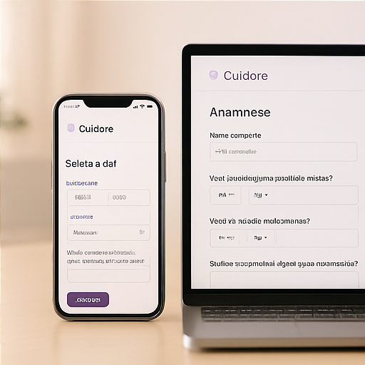 Mockup do Cuidare em celular e notebook